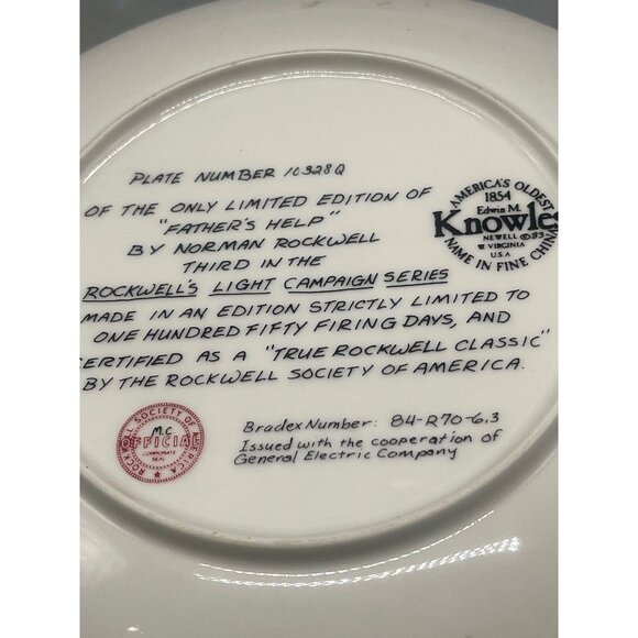 Norman Rockwell print on plate #10328Q Father's Help Knowles fine china READ - Picture 5 of 7